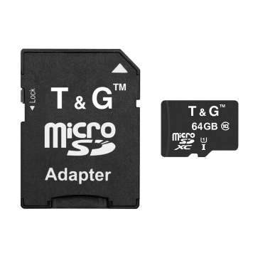 Карта памяти microSDXC (UHS-1) 64GB class 10 T&G (с адаптером)