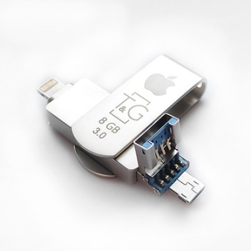 Накопитель 3.0 USB + Lightning + microUSB 8GB T&G металлическая серия 007